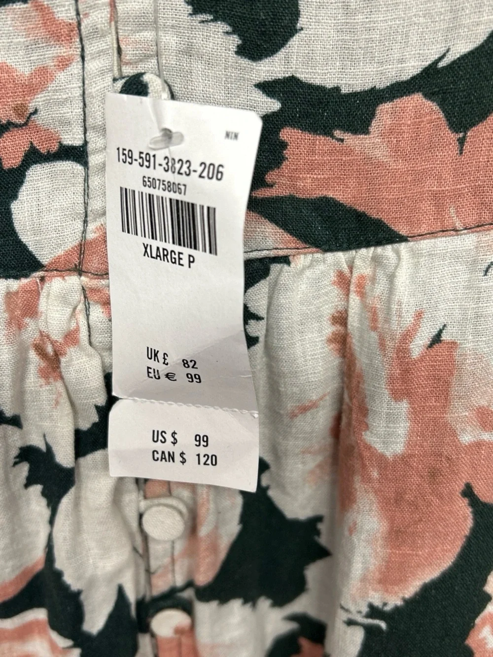 Abercrombie & Fitch Cream Dress with Blush Floral and Dark Green Leaves